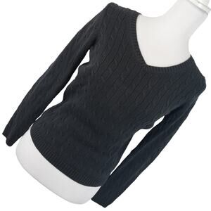 ANN TAYLOR LOFT! BLACK MINI CABLE KNIT  LONG SLEEVE PULLOVER SWEATER! SZ XXSP